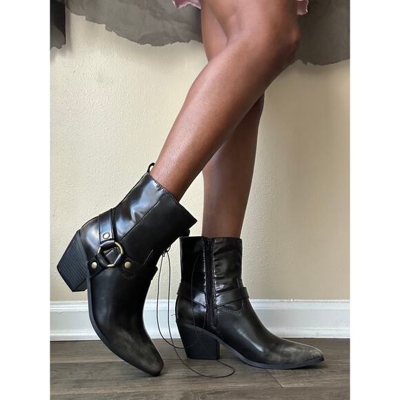 London Rag Dark Olive Green Side Buckle Western Style Ankle Boots Size 8 - Picture 2 of 11